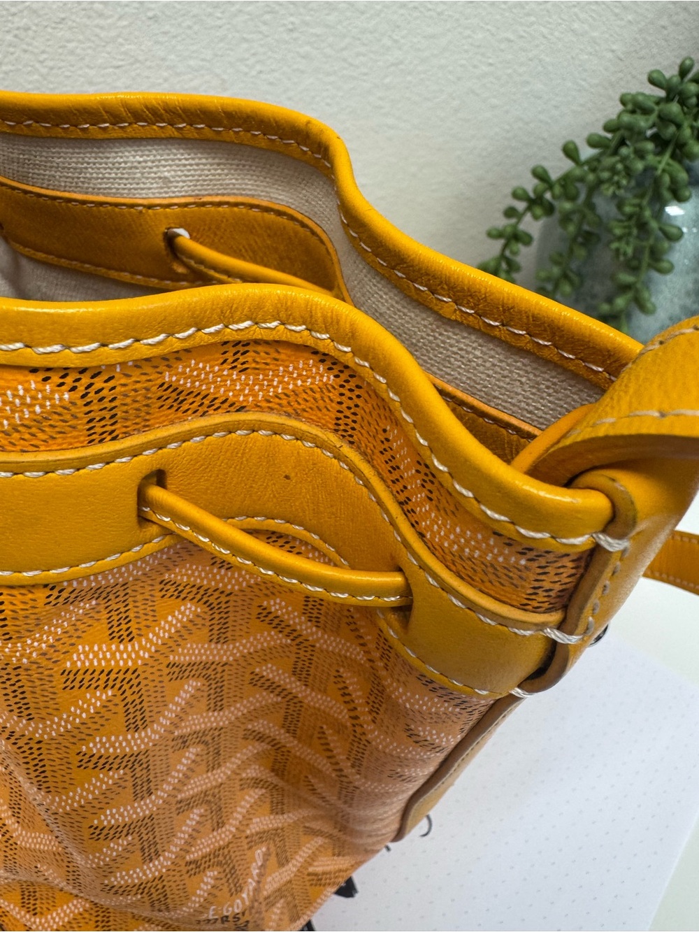 Yellow Goyard Chevron Drawstring Bucket Bag - Picture 5 of 9